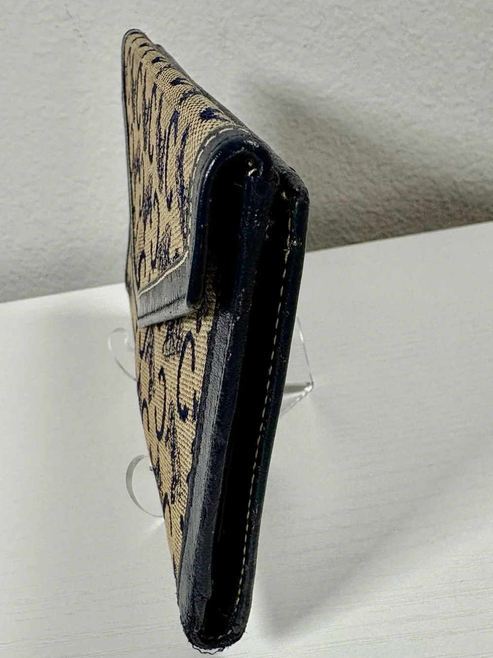 Celine Long Wallet, Navy & Beige Canvas and Leather